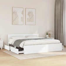 Modern Wooden Super King Size 180cm Bed Frame Base With Headboard & Drawers Wood