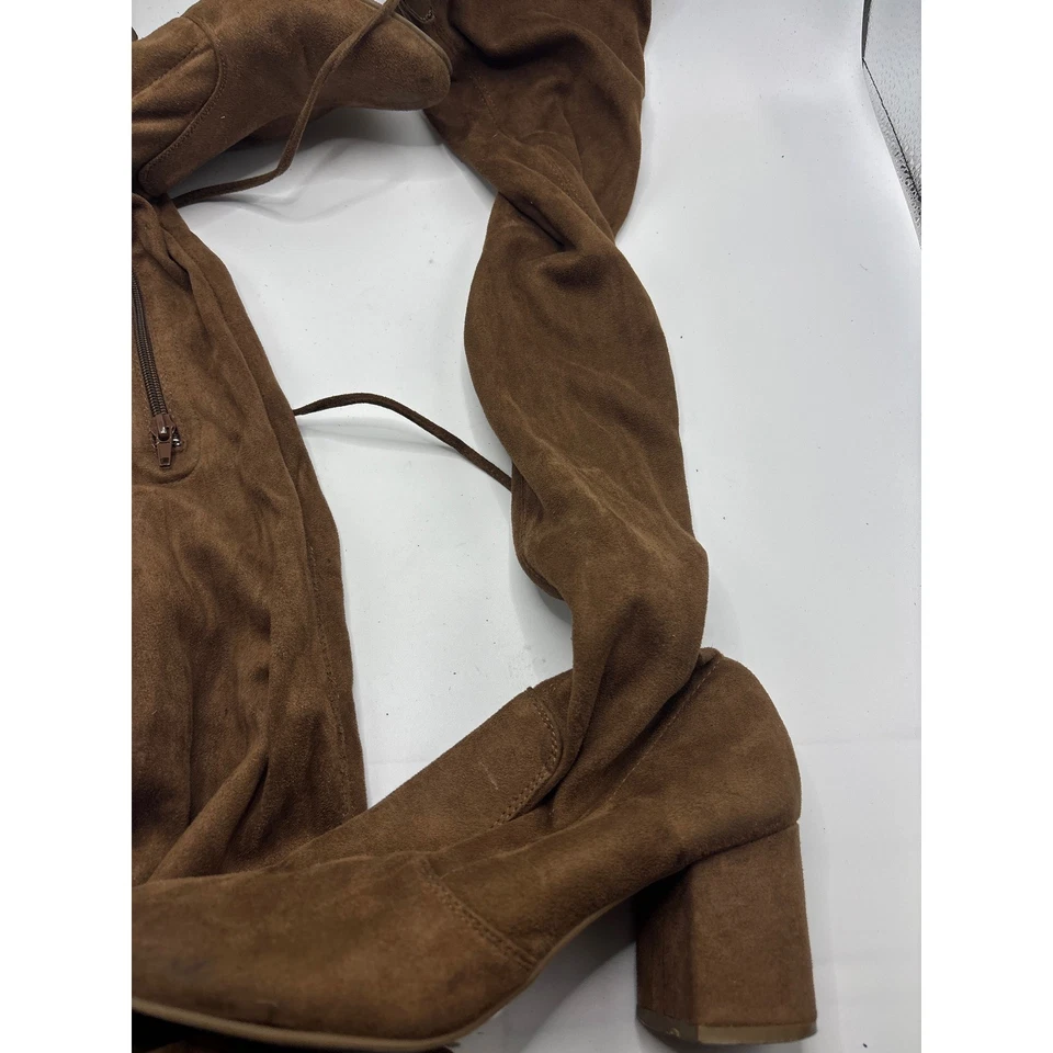Forever 21 Botas Marrón Gamuza Sobre la Rodilla Gruesas Tacón Bloque Con Cordones Cremallera Lateral Foto 2 de 4