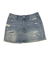 Abercrombie Fitch Light Wash Blue Denim Skirt Raw Hem Distressed Fade Size 8