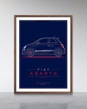 Fiat Abarth Side Profile Blueprint Poster Print Hot Hatch Wall Art Gift