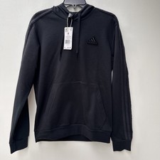 Adidas Hoodie Mens Sz S All Black Pullover Active Sweatshirt 3 Stripes NEW