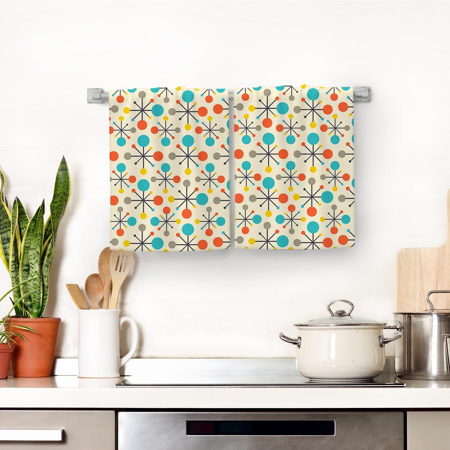 Mid Century Fifties Modern Atomic Retro Colors Kitchen Dish Towel Set of 2 Soft