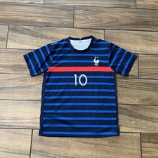 France National Team Mbappe #10 Soccer Jersey Blue Striped Shirt Youth Size L