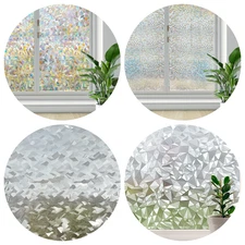 Window Privacy Film 3D Decorative Stained Glass Cling Non-Adhesive for Home