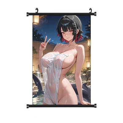 Hot Spring Waifu Wall Scroll, Japanese Night Anime Tapestry, Room Decor