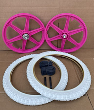 Bicicleta 20" Plástico ROSA 6 Radios Mag Ruedas 20 x 2.125 Blanco Juego de Neumáticos Llanta GT BMX