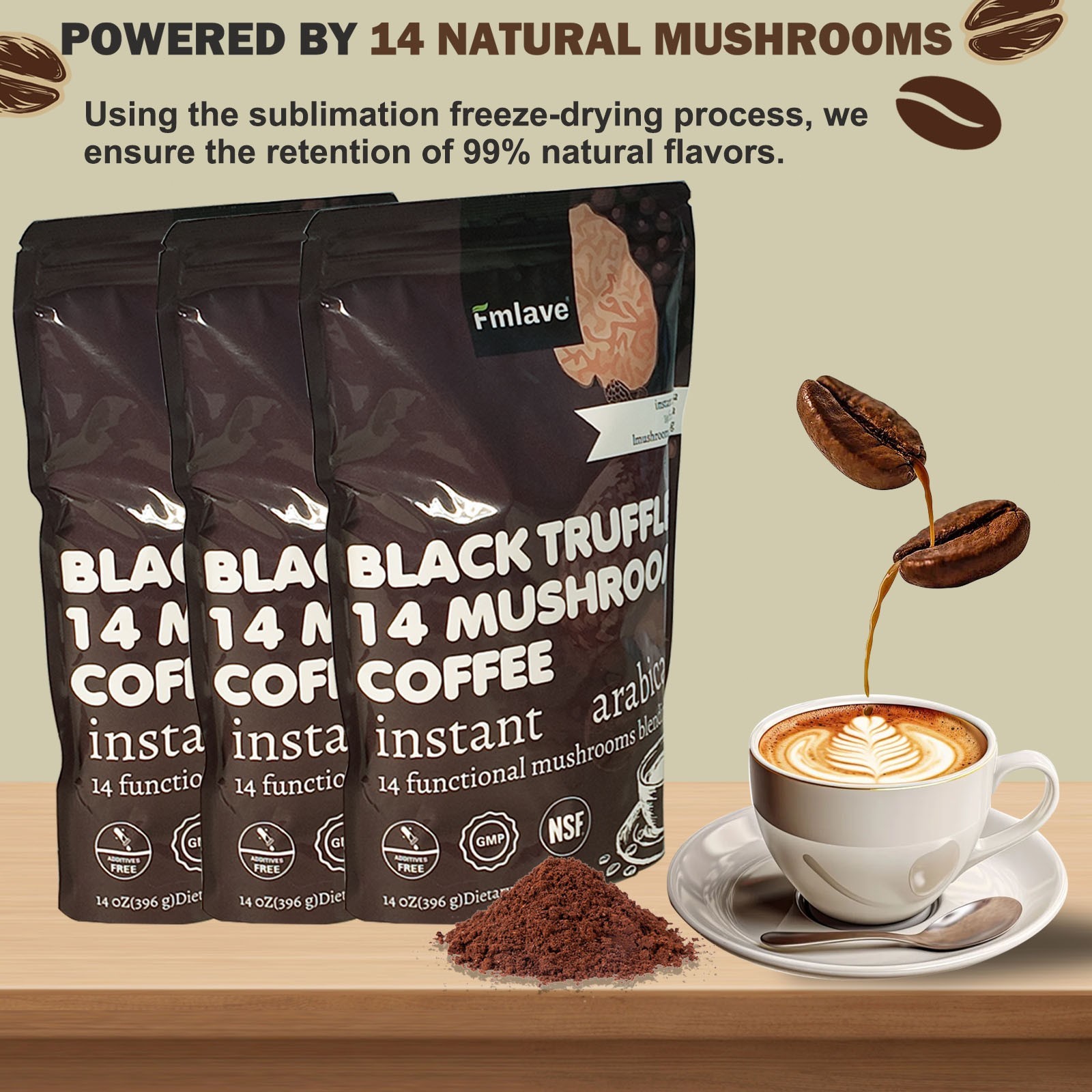 3 Pack Organic Mushroom Coffee 100% Authentic USA FREE SHIPPING 396g per pack US