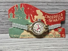 1950s Vintage Cinderella Child's Toy Watch on Original Novelty Card Japan NOS