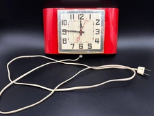 MCM Vintage RED PAGEANT ELECTRIC WALL CLOCK Telechron 2H29 Atomic 1950s Works!