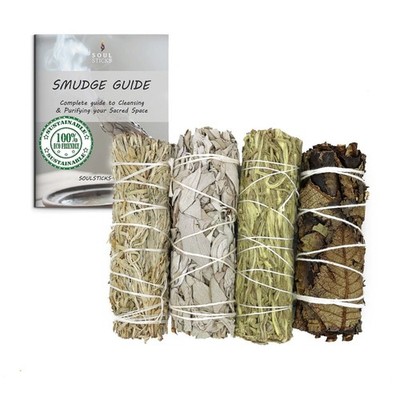 Sage Smudge Sticks Variety Pack 4 Types White Green Blue Black Sage Guide