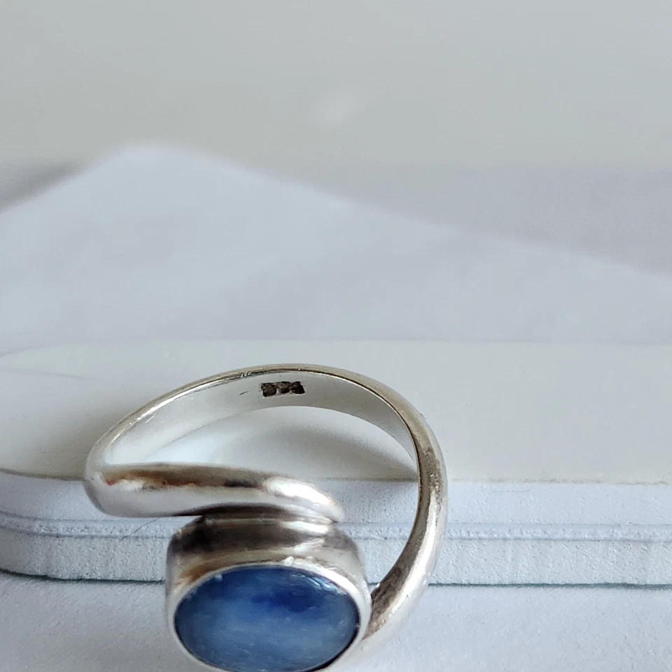Anillo de cianita - Plata de ley 925 - Anillo vintage para mujer - Talla 6,5 - 4 g Foto 3 de 4