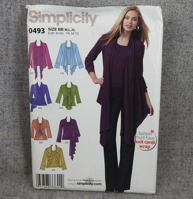 Simplicity 0493 Misses Knit Top Cardi Wrap front variations 14-24 Plus Uncut 