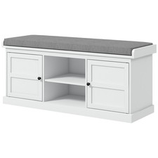 Image of HOMCOM Shoe Storage Bench with Cushion 2 Cabinets for Entryway Hallway White