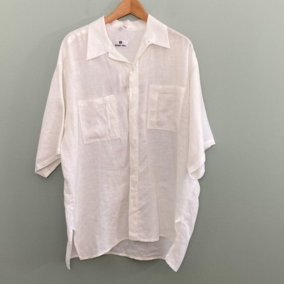 Everett Hall Linen Shirt Mens Large White Button Up Short Sleeve Coastal Resort
