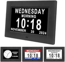 7 Inch Digital Clock with Day and Date for Elderly Large Display Dementia Alarms