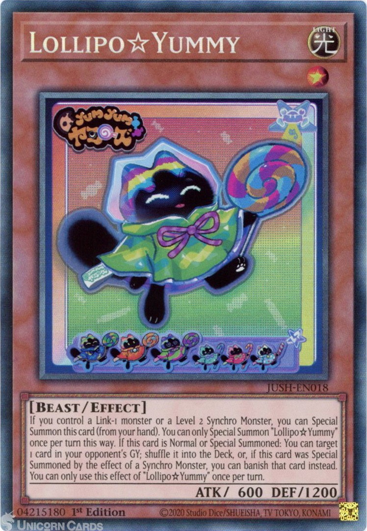 JUSH-EN018 Lollipo☆Yummy : Collector's Rare 1st Edition Mint YuGiOh Card