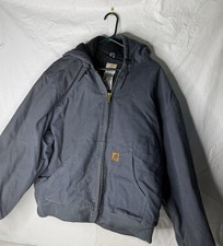 Carhartt Jacket J130 Blue Canvas Full Zip Hooded Quilted Inside Coat Size 2XL