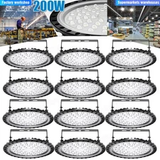 12 Pack 200W UFO LED High Bay Lights Daylight  Garage Shop Area Light Lighting