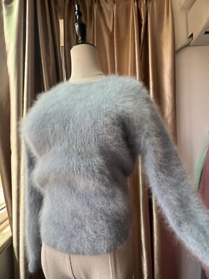 Fluffy Angora Blend Sweater Stretch Knit Pullover Soft Fuzzy Jumper
