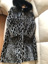 Black-grey Hooded Genuine Shearling Long Coat With Arctic Fox Fur Trim M
