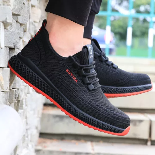 Black Red Air Mesh Steel Toe Safety Shoes Men Work Boots Puncture-Proof Sneakers - Picture 3 of 14