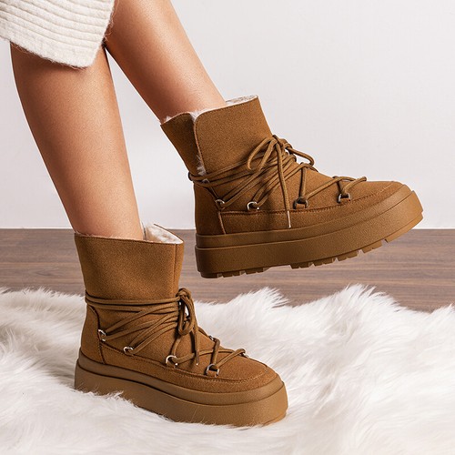 Damen Winterstiefel Plateausohle mit Warmfutter und stylischen Schnürsenkeln Schneestiefel