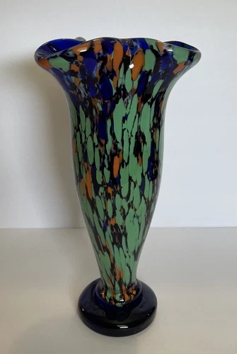 Vtg. Murano Style Art Glass~End Of Day Art Glass Confetti Splatter Vase