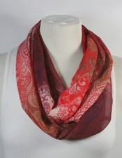 INFINTY SCARF,RED THEME, FLORAL OR STRIPED, 100 POLYESTER, CHIFFON, HANDMADE