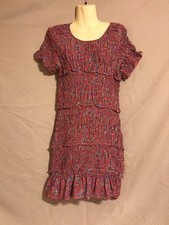 New FREE PEOPLE Women's Casual Scoop Neck Pink Floral Ruffle Stretch Dress Sz M