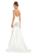 Mac Duggal NWT size 4 white Charmeuse Rhinestone Strap Trumpet Gown style 12428