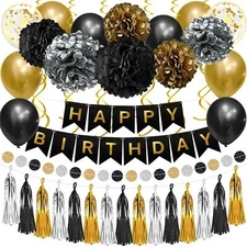 KatchOn Black and Gold Birthday Decorations Set - Huge Pack of 45 | Big 15 Fe...