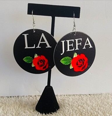 LA JEFA Earrings Wooden Chicana Chola Aretes Lowrider latina Wood Earring hoop 