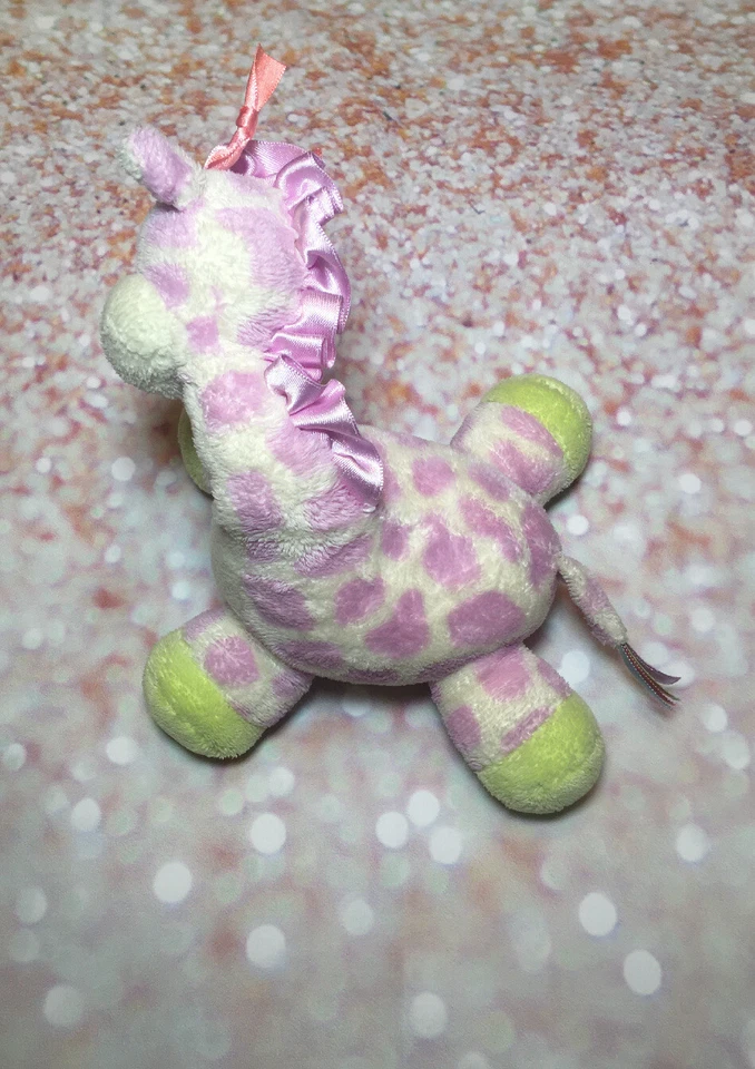 Pelúcia Aurora Baby girafa roxa creme verde bicho de pelúcia lilás rosa 8” - Imagem 2 de 4