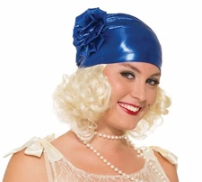 ROARING 20's NAVY BLUE METALLIC FLAPPER HAT CLOCHE HALLOWEEN COSTUME ACCESSORY