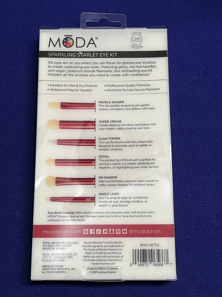 Moda Marilyn Monroe 6 Piece Eye Brush Set Sparkling Starlet Limited Edition New - Image 4 of 4