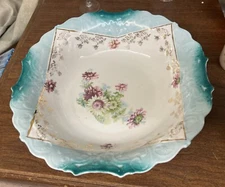 Large Antique Hand Painted Bowl Unmarked 11 in.