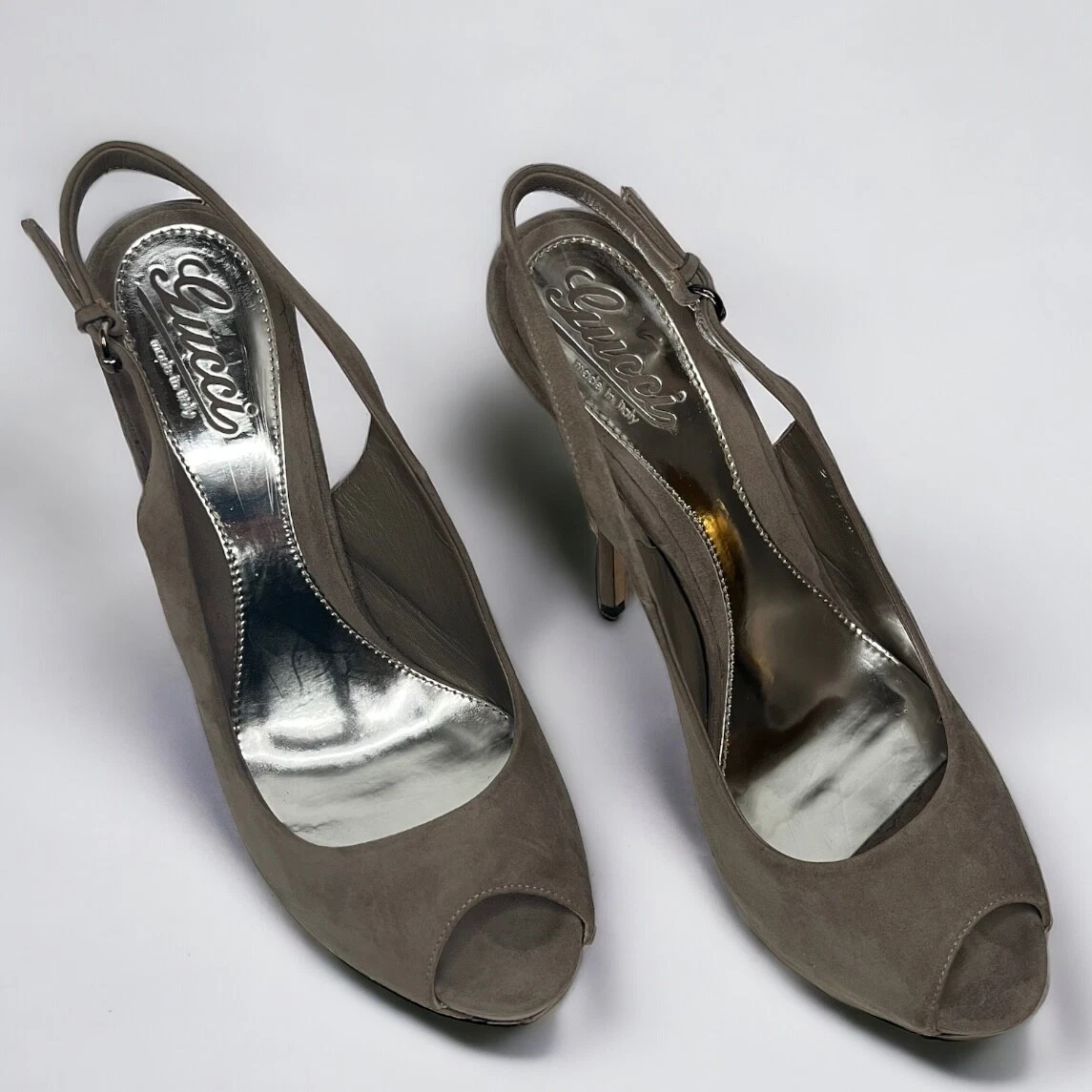 Escarpins à plateforme Gucci à talons aiguilles gris daim taille EU 39 / US 9