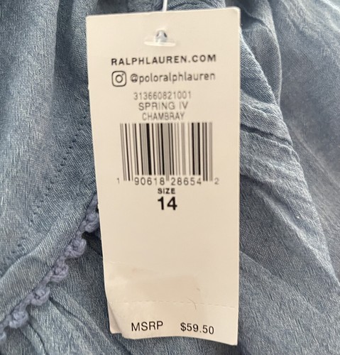 Polo Ralph Lauren Dress Girls 14 Chambray Blue Off Shoulder Tiered Lined New - Picture 11 of 12