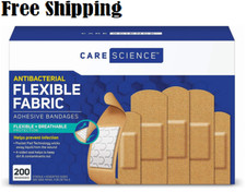 Care Science Fabric Adhesive Bandages, 200 Ct Bulk Assorted Sizes Flexible B