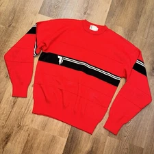 Vtg 70s 80s Tyrolia Sweater Ski Striped Apres Ski Wool Acrylic Gaper Red Mens XL