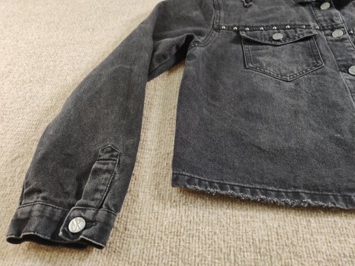 Crave Fame Almost Famous Denim Jean Jacket L Black Studs Distressed Grunge Skate - Picture 7 of 12