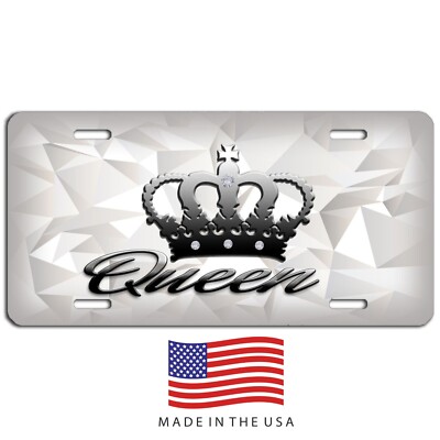 Queen aluminum vanity license plate car truck SUV tag grey and white