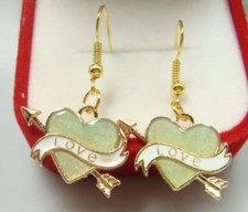 Cute New Gold Enamel Valentine's Day Cupid Heart Arrow Hook Dangle Earrings II