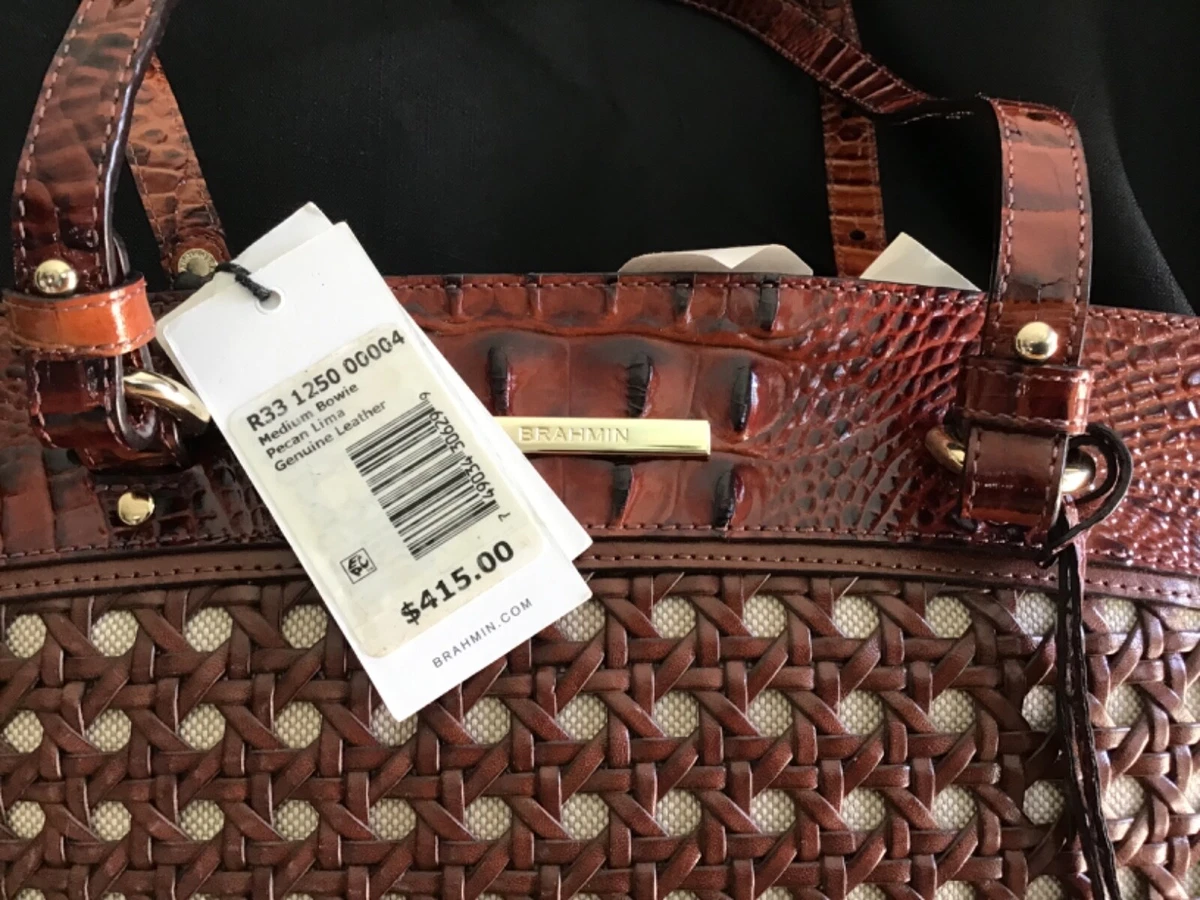 Retired Brahmin Medium Bowie Pecan Lima Wicker Look Tote Bag