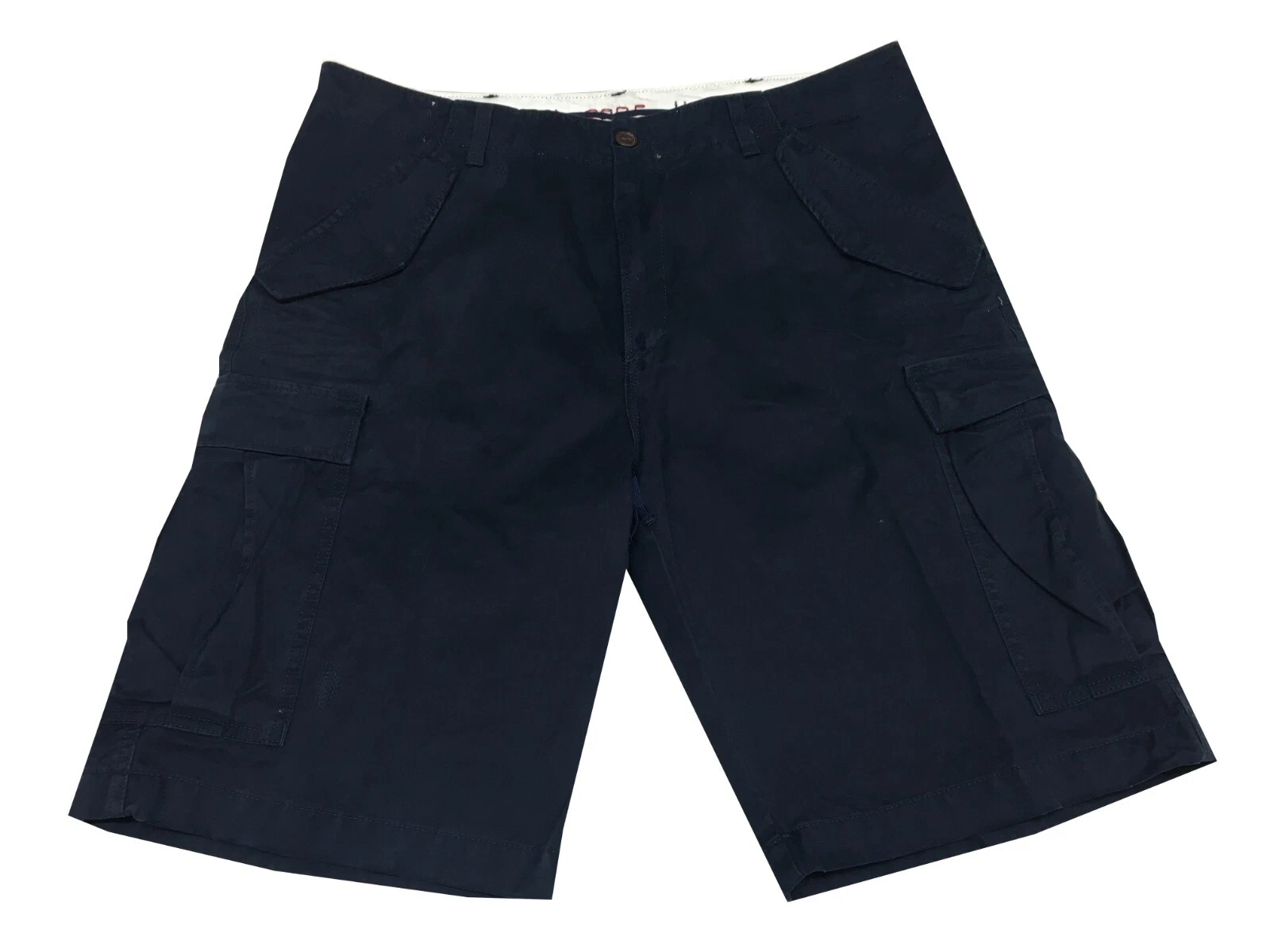 REDS Men's Cargo Bermuda Shorts Blue Fabric With Rips 100% Cotton MADE IN ITALY
