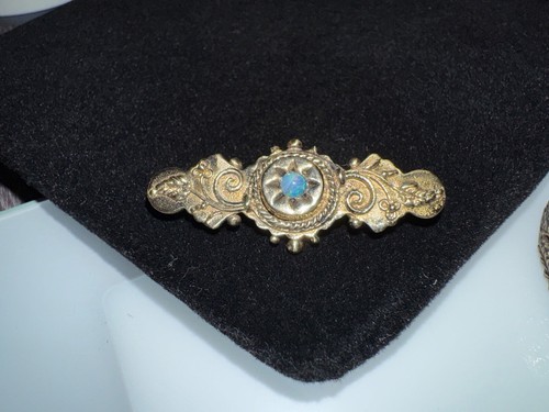 Authentic Y GOLD 14k & Persian Turquoise Victorian Style Bar Brooch Pin Pendant - Picture 12 of 17