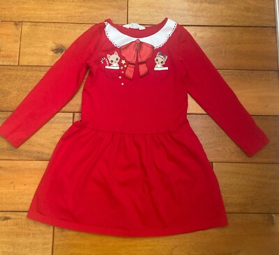 christmas dress 5 6 H&M Girls 5 T / 6 T Red Cotton Sparkle Printed Bow Christmas Dress