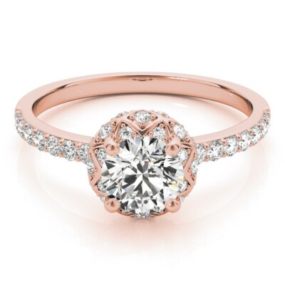 1.00 Ct Round Cut Lab Created Diamond Engagement Ring 14K Solid Rose Gold B