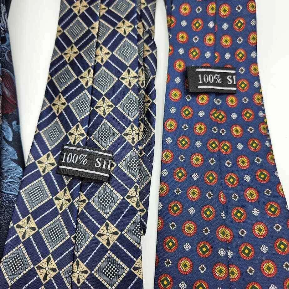 Paquete de 4 corbatas Milano And Domani 100 % seda para hombre, cuadros, rayas, cachemira Foto 4 de 4