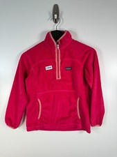 Patagonia Kids Girls 1/4 Zip Plush Marsupial Fleece Sweater Pink Sz M 10 16.5x21